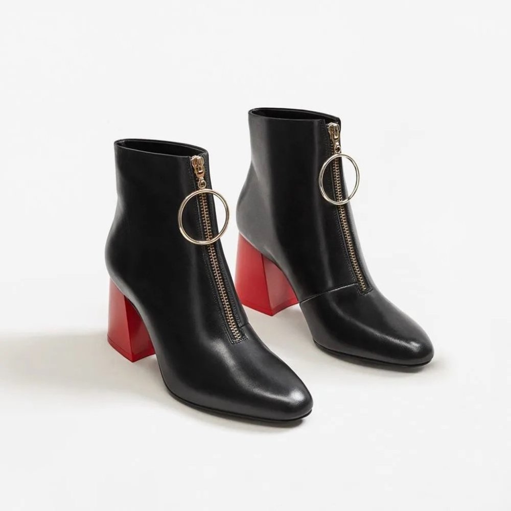 Mango Zipped Leather Ankle Boots